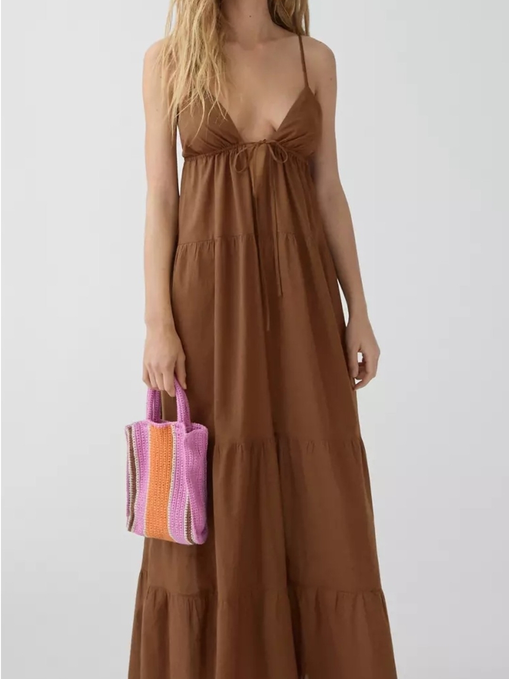 Mango Brown Maxi Dress with Spaghetti Straps
